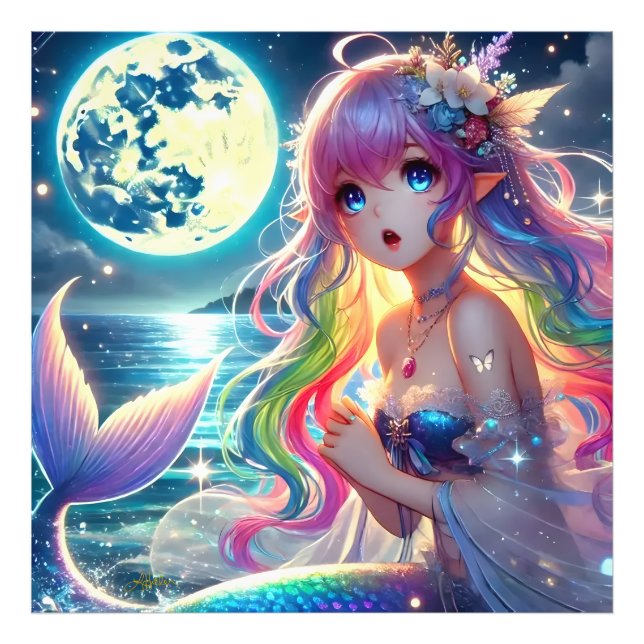 Impression Photo Fille d'anime chantant clair de lune pixie mermaid (Devant)