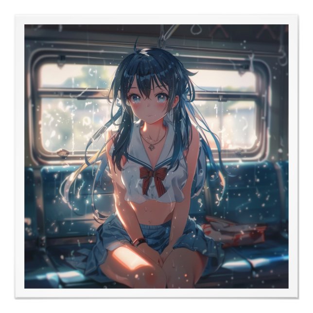 Impression Photo Fille d'anime dans un train (Devant)