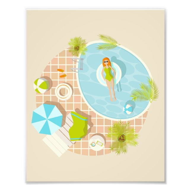 Impression Photo Fille de piscine en bikini plage d'été (Devant)