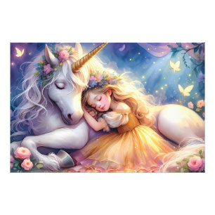 Impression Photo Fille endormie Paysage onirique licorne