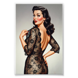 Impression Photo Fille Rétro Brunette Pin-up Style Glamour 50's