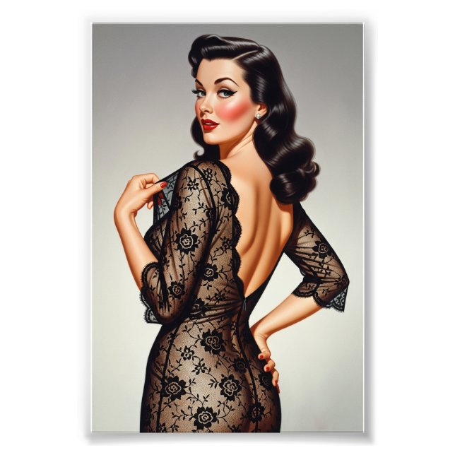 Impression Photo Fille Rétro Brunette Pin-up Style Glamour 50's (Devant)