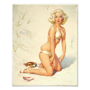 Impression Photo Fille Rétro Pin-up Sur la Plage