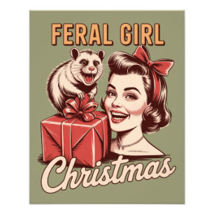 Impression Photo Fille Sauvage Noël Opossum Xmas Branché Rétro