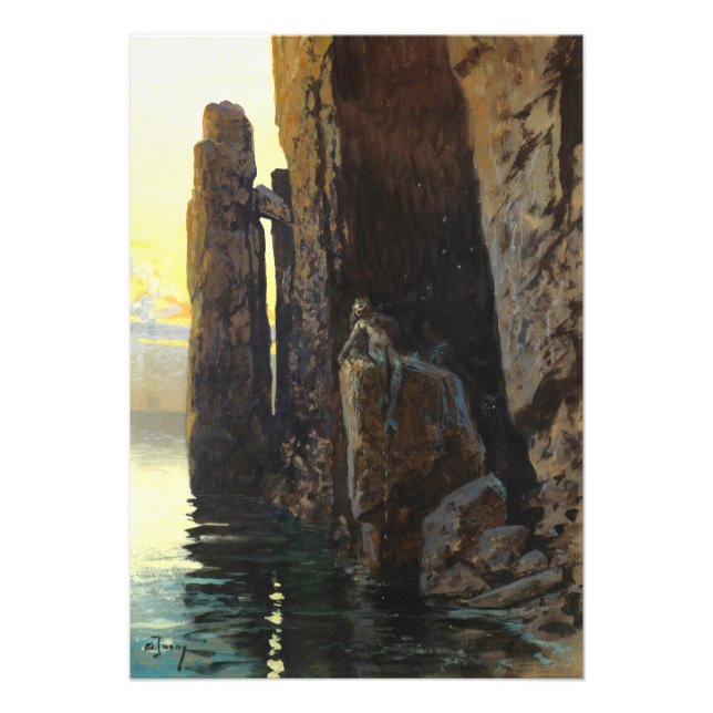 Impression Photo Fille sirène sur les rochers côtiers en mer (Devant)