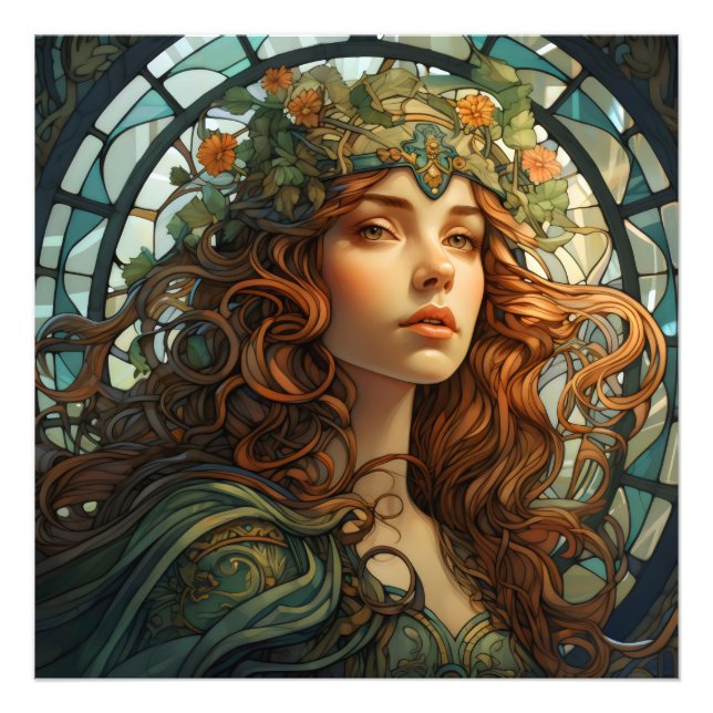 Impression Photo Fille Vitrail Art Nouveau (Devant)