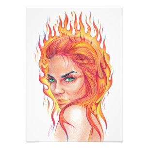Impression Photo Fire Woman imaginaire surréaliste Portrait dessin