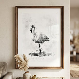 Impression Photo Flamant rose Aquarelle noir et blanc 01
