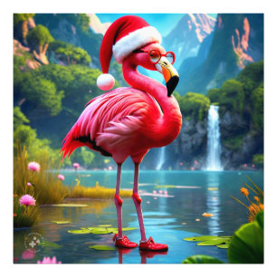 Impression Photo Flamant rose de Noël Comme Père Noël-47476
