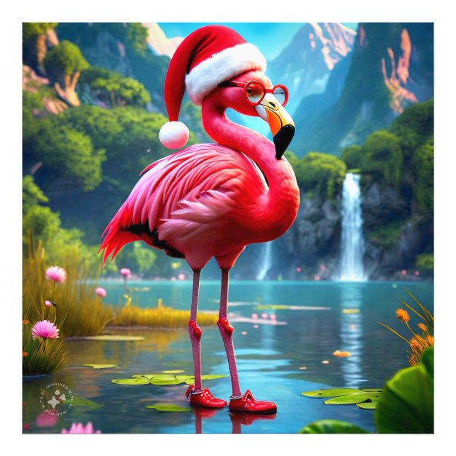 Impression Photo Flamant rose de Noël Comme Père Noël-47476 (Devant)