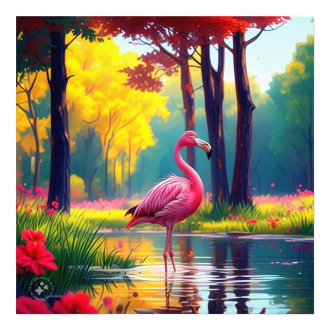 Impression Photo Flamant rose debout dans le lac-365476 (Devant)