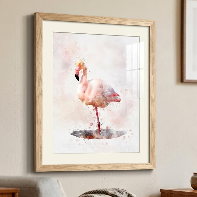Impression Photo Flamant Rose Élégant debout en aquarelle (Elegant Pink Flamingo standing in Watercolor. Photo Print)