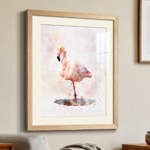 Impression Photo Flamant rose rose - Aquarelle - 01