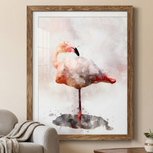 Impression Photo Flamant rose rose - Aquarelle - 02