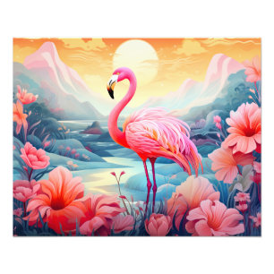 Impression Photo Flamant Tropical avec Fleurs