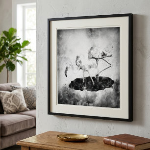 Impression Photo Flamants roses Aquarelle noir et blanc