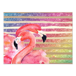 Impression Photo Flamants roses d'aquarelle Parties scintillant Gol