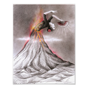 Impression Photo Flamenco dancing femme volcan crayon surréaliste a