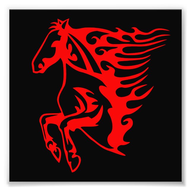 Impression Photo Flamme feu rouge Bronco Mustang Cheval sauvage (Devant)