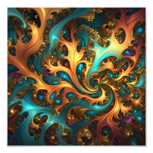 Impression Photo Flammes Abstraites or Turquoise orange, (Devant)