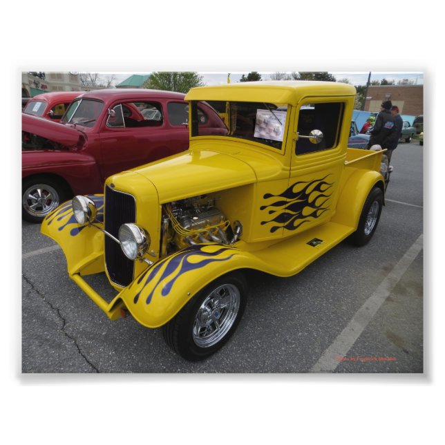 Impression Photo Flammes noires de voiture jaune (Devant)