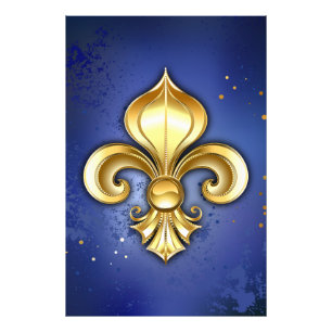 Impression Photo Fleur de lis dorée sur fond bleu