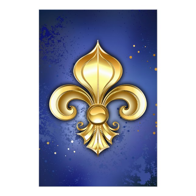 Impression Photo Fleur de lis dorée sur fond bleu (Devant)