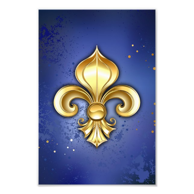 Impression Photo Fleur de Lis dorée sur fond bleu (Devant)