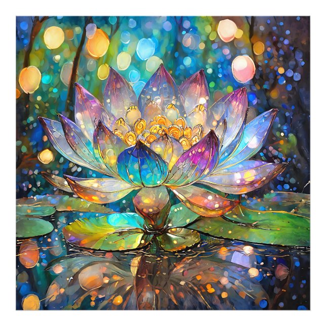 Impression Photo Fleur de lotus illuminée en fleurs (Devant)