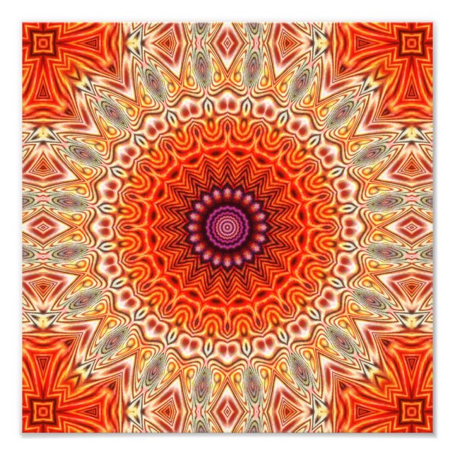 Impression Photo Fleur Kaleidoscopique Orange Et Blanc Design (Devant)