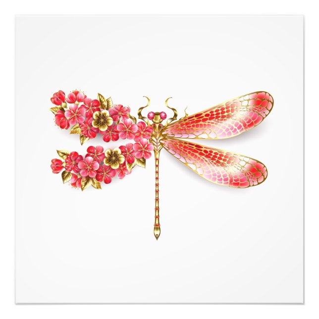 Impression Photo Fleur libellule avec sakura bijoux (Devant)