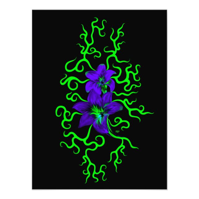 Impression Photo Fleur Lily violette sur noir (Devant)