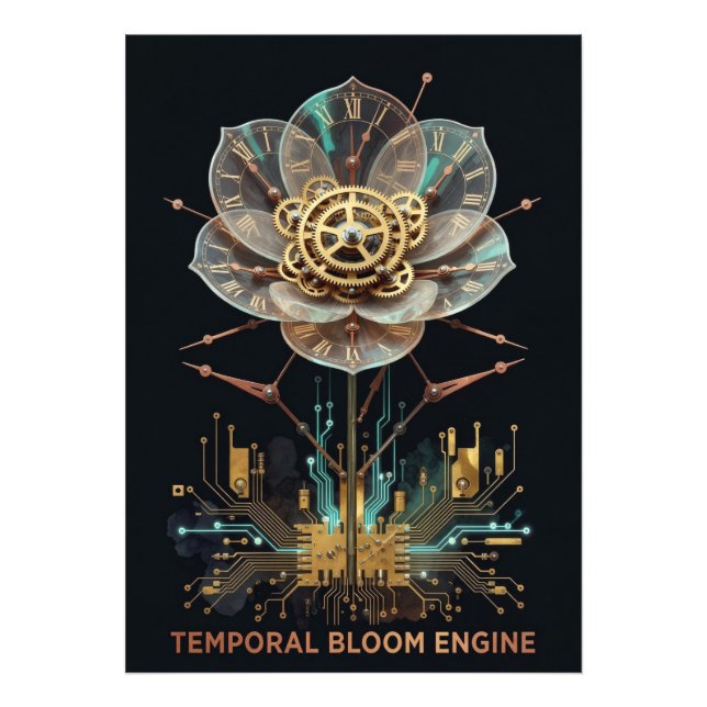 Impression Photo Fleur Mécanique Steampunk : Moteur de Floraison Te (Devant)