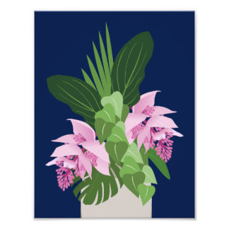 Impression Photo Fleur rose de Medinilla tropicale sur bleu foncé
