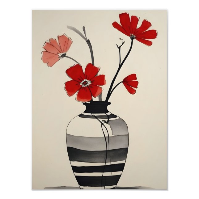 Impression Photo Fleur rouge en vas noirs (Devant)