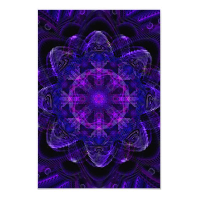 Impression Photo Fleur spirale Fractale Violet foncé Pixel UV (Devant)