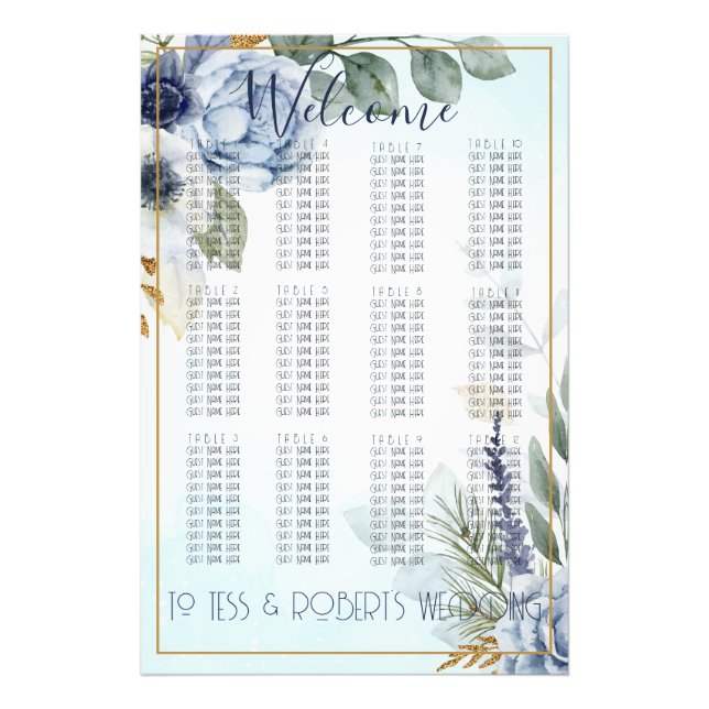 Impression Photo Fleurs Bleues magnifiques avec Plat Or (Devant)