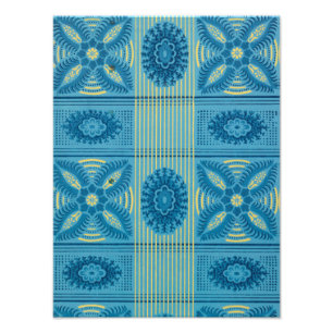 Impression Photo Fleurs bleues rayures jaunes Motif d'art vintage