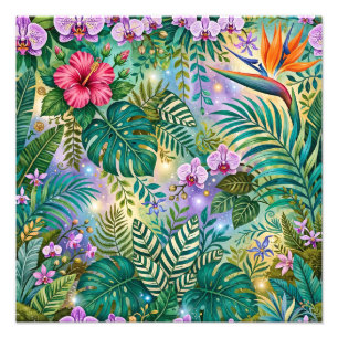 Impression Photo Fleurs de Fantaisie Jungle Violet Vert Or Rêveur