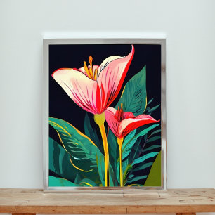 Impression Photo Fleurs roses et rouges frappantes sur le noir