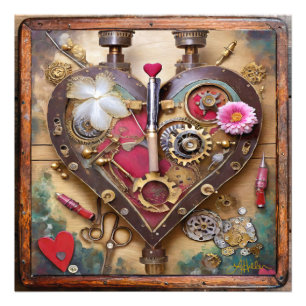 Impression Photo Fleurs Rouge à Lèvres Coeur Série Steampunk