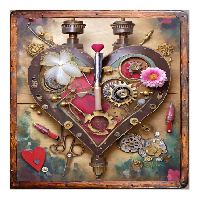 Impression Photo Fleurs Rouge à Lèvres Série Steampunk Coeur (Devant)