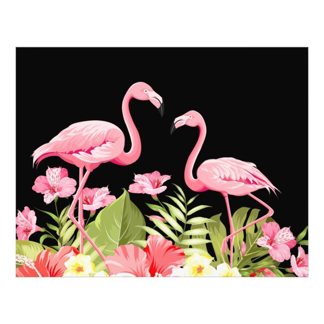 Impression Photo Fleurs tropicales et design de flamants roses (Devant)