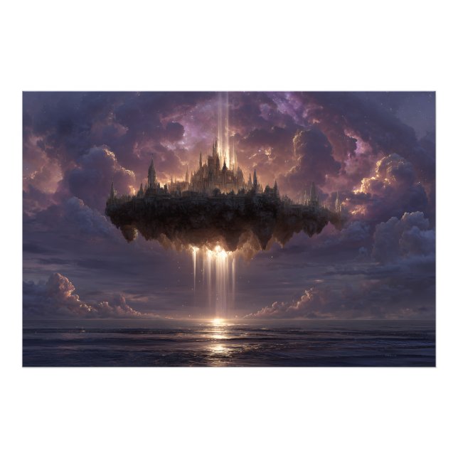 Impression Photo Floating Fantasy Castle Cloud Beams Glow (Devant)