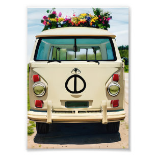 Impression Photo Floral Retro Hippie Van Art Vintage