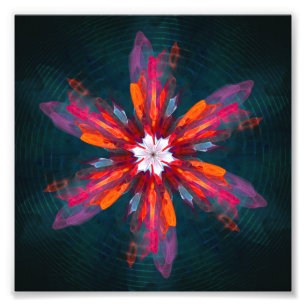 Impression Photo Flore Mandala Flowers Orange Red Blue Abstract