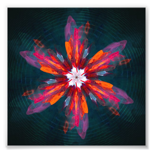 Impression Photo Flore Mandala Flowers Orange Red Blue Abstract (Devant)