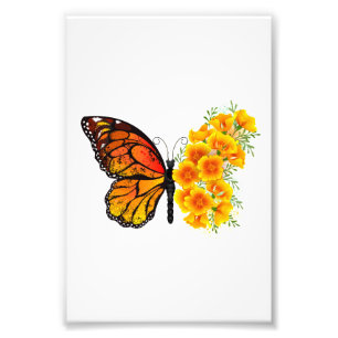 Impression Photo Flower Butterfly with Yellow California Poppy
