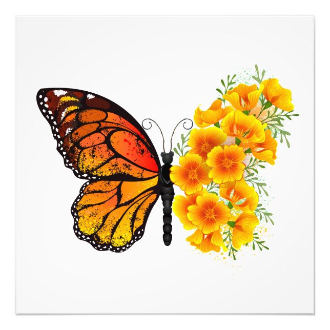Impression Photo Flower Butterfly with Yellow California Poppy (Devant)