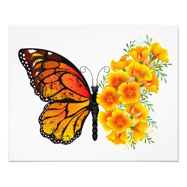 Impression Photo Flower Butterfly with Yellow California Poppy (Devant)